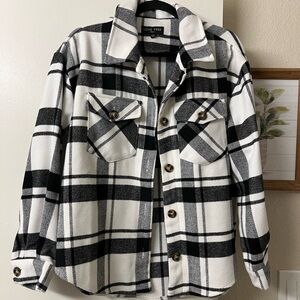 Black and White Plaid Button-Up Jacket